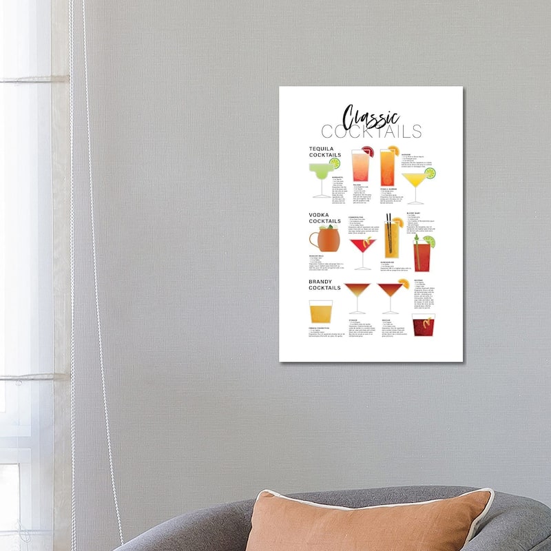 iCanvas "Classic Cocktails - Tequila Brandy Vodka" by Alchera Design Posters Canvas Print - 26x18x1.5