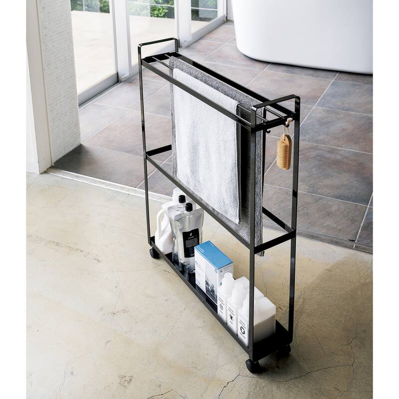 Yamazaki Home Rolling Towel Rack, Steel, Holds 4 bath towels, 1 bath mat, Holds 12.1 lbs - L 5.91 x W 26.38 x H 33.27 inches