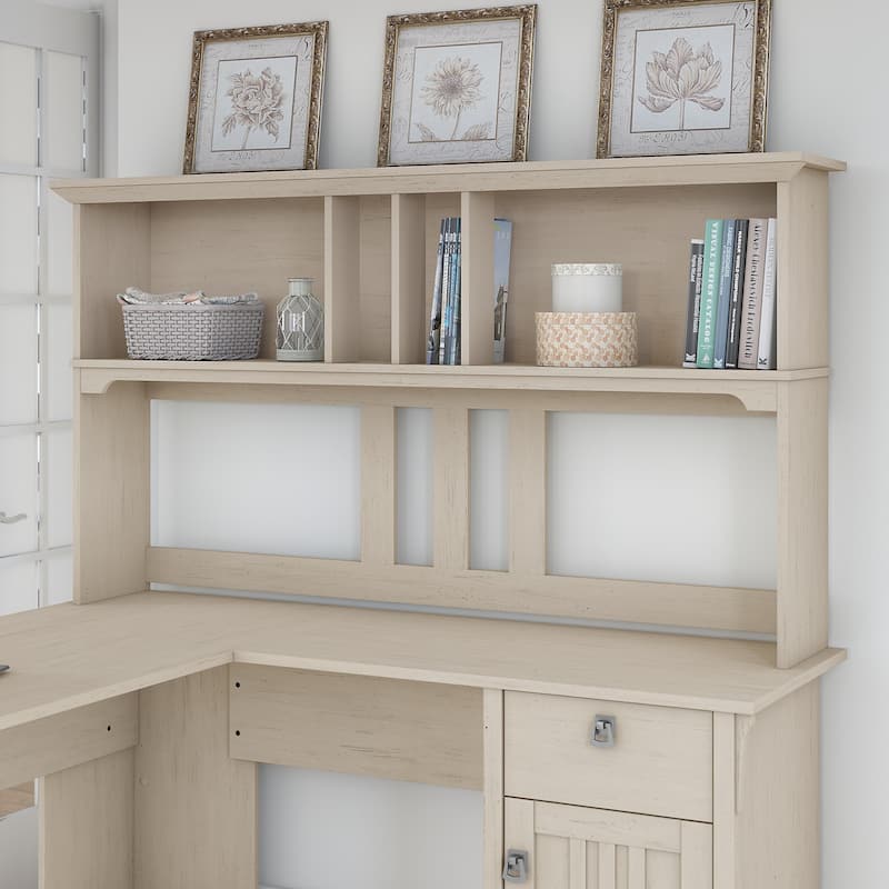 Bush Furniture Salinas Antique White Hutch for L-shaped Desk - White