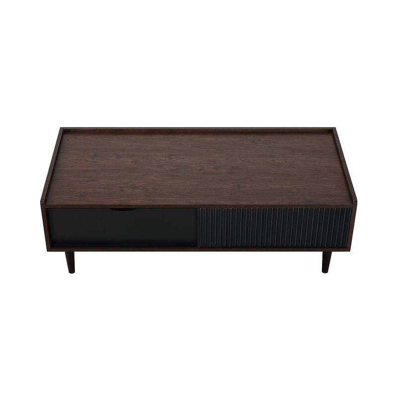 Manhattan Comfort Duane Modern Ribbed Coffee Table with Drawer and Shelf