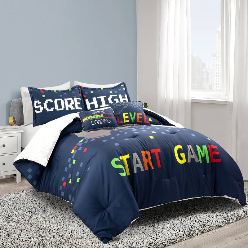 Lush Decor Video Games Reversible Oversized Comforter Set - Navy/Multi - Full - Queen