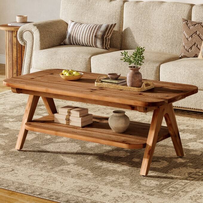 47.2"W Solid Wood Coffee Table - Brown