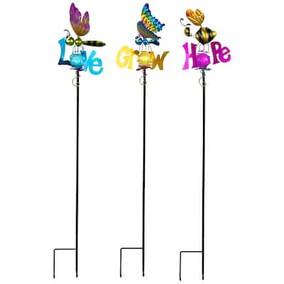 Solar Lighted Grow Love and Hope Outdoor Garden Stakes - 35" - Set of 3