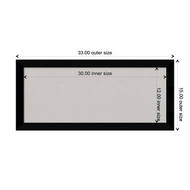 Black Museum Wood Framed Grey Corkboard Bulletin Board - Board Size 30x12