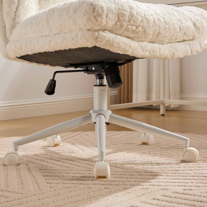 GDF Studio - Extra-Wide Faux Fur Upholstered Swivel Home Office Chair with Metal Base with 26.4" Oversized Seat