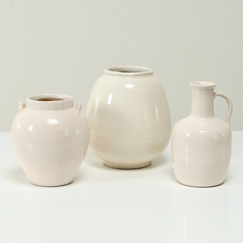 Approx. 10" H Off White Ceramic Bottle Vase with One Decorative Handle