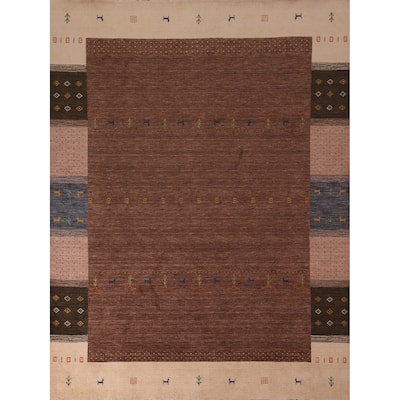 Tribal Brown Gabbeh Oriental Area Rug Handmade Wool Carpet - 8'0"x 9'9"