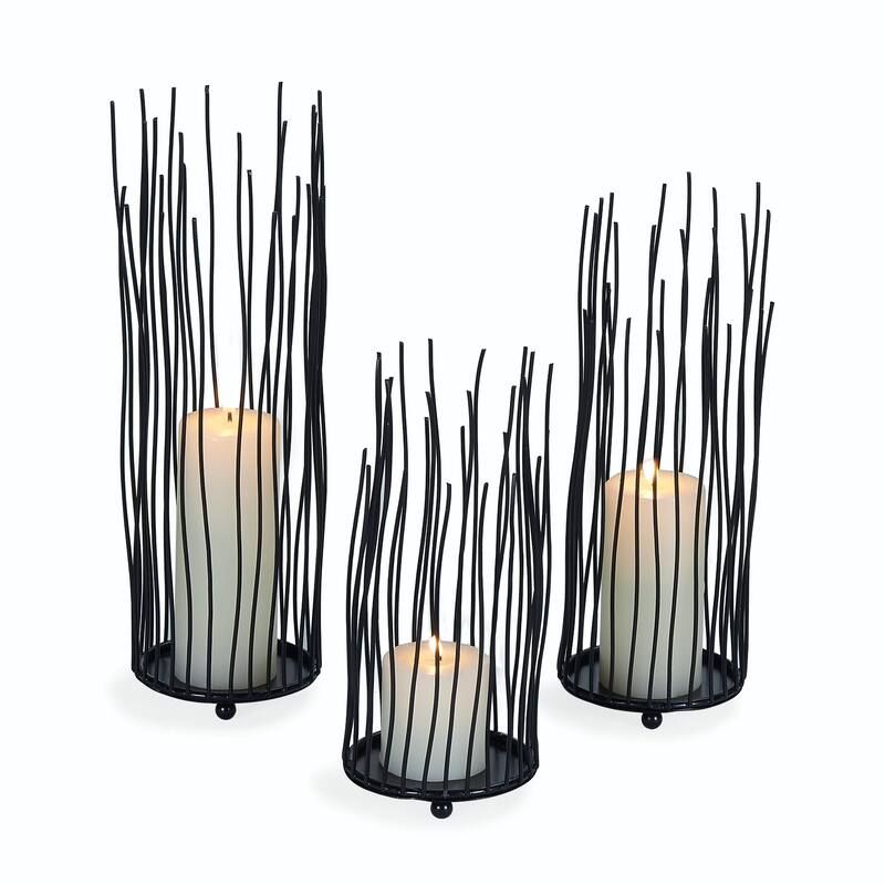 Willow Twig Style Pillar Candle Holders - 12" - Black - Set of 3