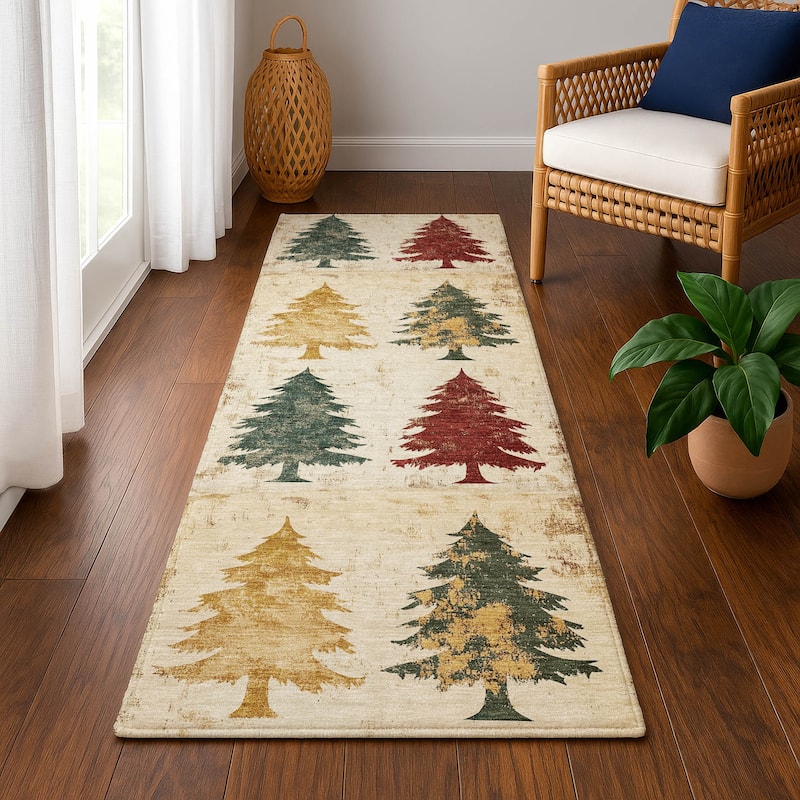 Premium Washable Super Soft Pine Tree Mayfield Rug - Ivory - 2'3" x 7'6"