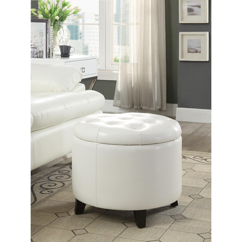 Round Ottoman - Upholstered Footrest and Storage Accent with Multi-Purpose Seating for Living Room or Bedroom Decor