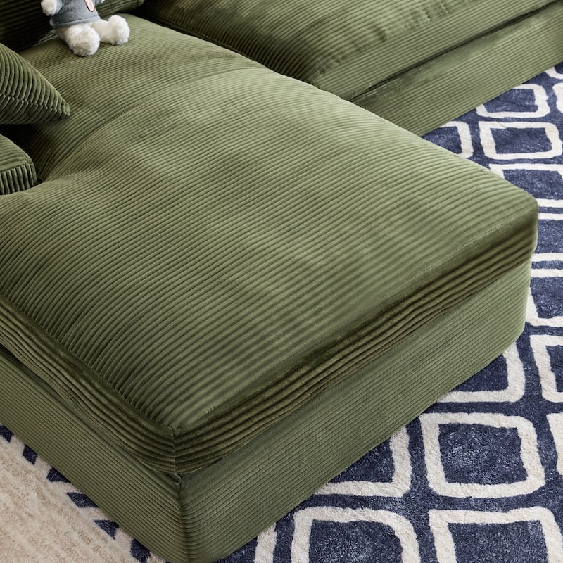 Corduroy Compressed Sofa Couch with 3 Back Cushions and 2 Throw Pillows, Soft Cloud Sofa for Living Room