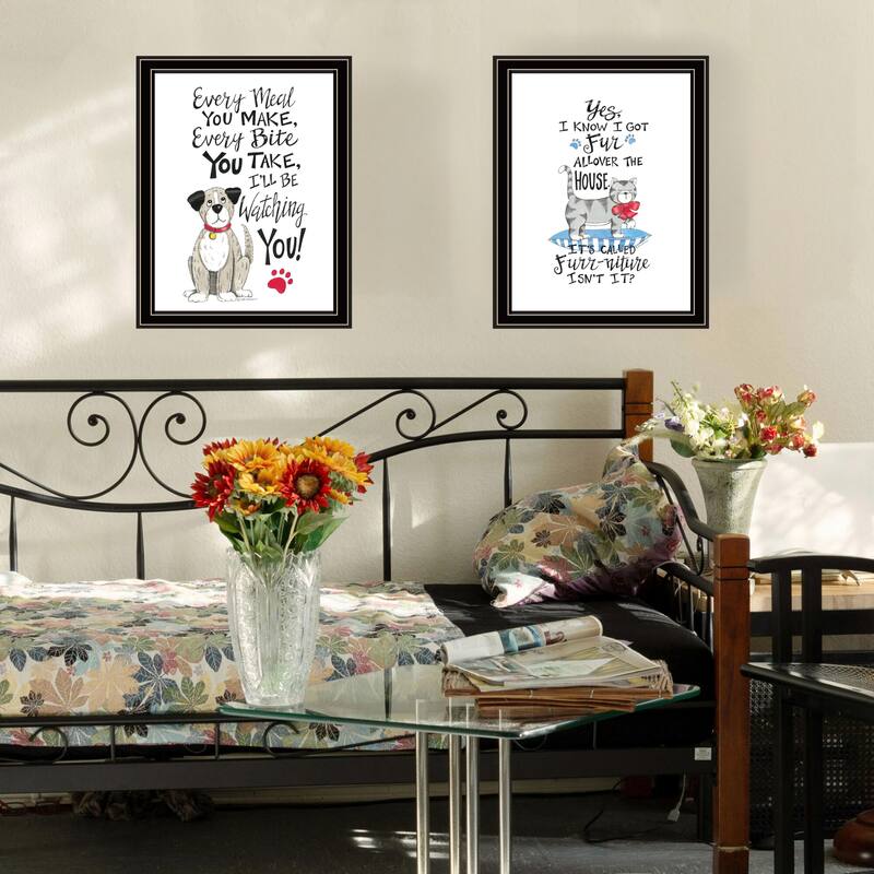 2-Piece Framed Wall Art Set - Humorous "It's Called Furr-niture, Isn't It?", Black Frame