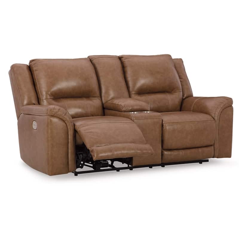 Trasi Power Recliner Loveseat, Caramel Brown Leather, USB Port 79 Inch
