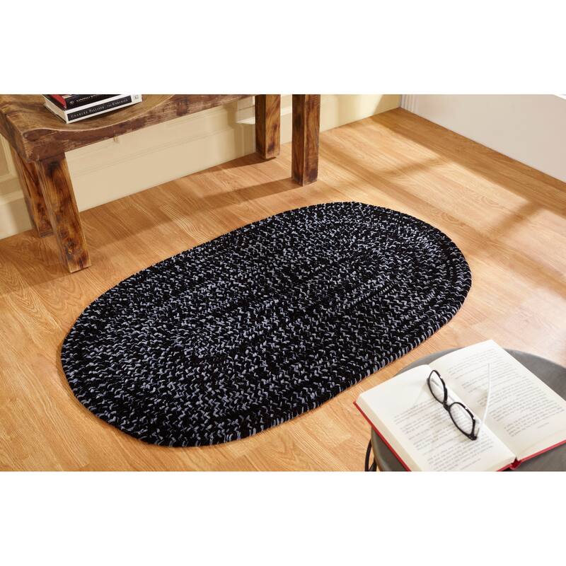 Better Trends Chenille Tweed & Solid Braid 100% Polyester Stain Resistant, Double Sided Reversible Indoor Area Rug - 30" x 50" Oval - Black & Gray