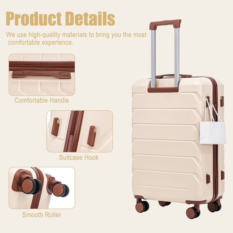 28 Inch Large Checked Luggage, Scratch Resistant Surface Four Multi-Directional Wheels, With Combination Lock and Side Hooks