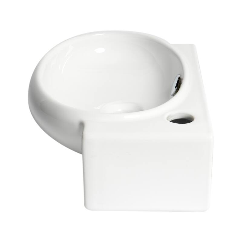 White 17" Small Wall Mounted Ceramic Sink with Faucet Hole