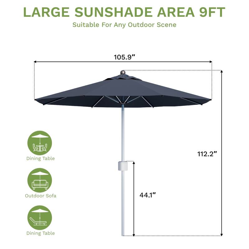 Patiowell 9FT Outdoor Electric Patio Umbrella With Base,Outdoor Table Umbrella,Yard Umbrella,One-click Start And Crank