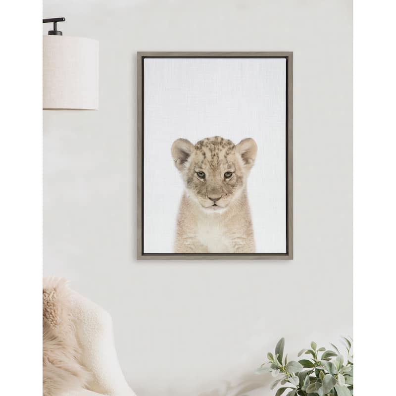 Kate and Laurel Sylvie Baby Lion Color Framed Canvas by Simon Te