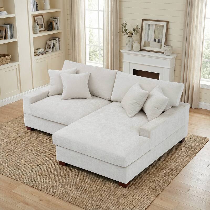 2 Set Chenille Upholstered Modular Sectional Sofa Chaise with Pillows