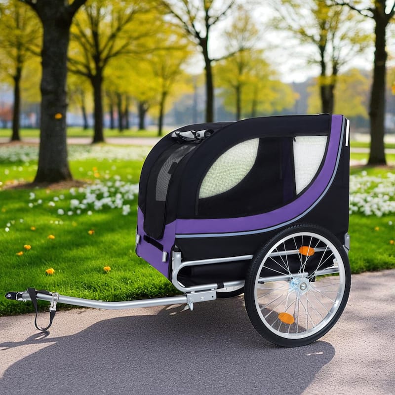 Folding Dog Bike Trailer 66LB Capacity - All-Terrain Pet Carrier with Steel Frame, Rain Cover & Mesh Windows