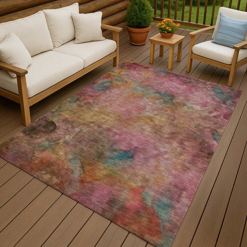 Machine Washable Indoor/ Outdoor Abstract Contemporary Chantille Rug