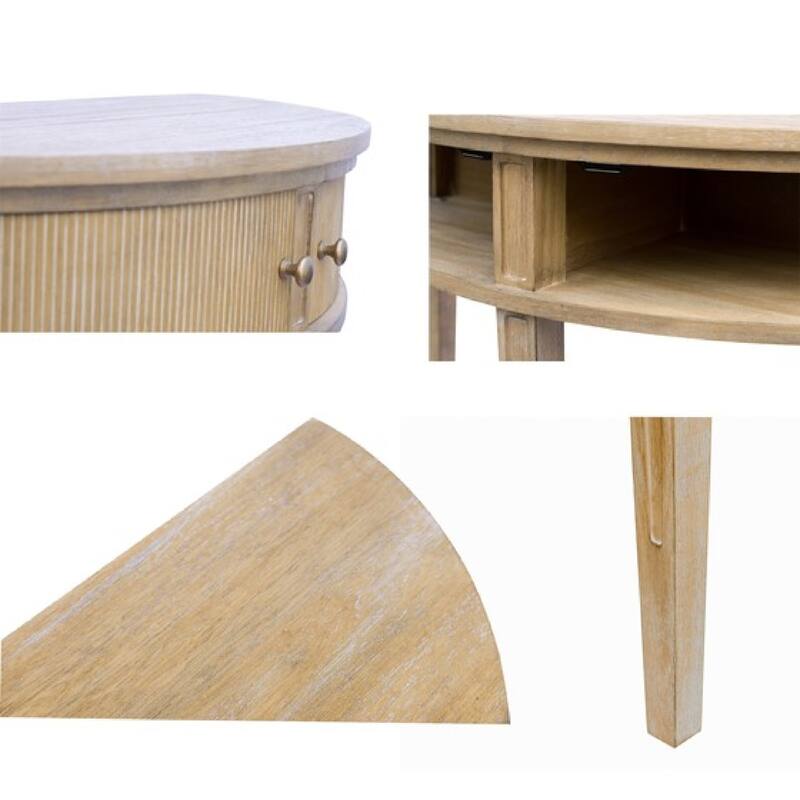 Roomfitters 36 Inch Storage Console Table, Demilune Entryway Accent Table with Interior Storage for Living Room, Reclaimed Wheat