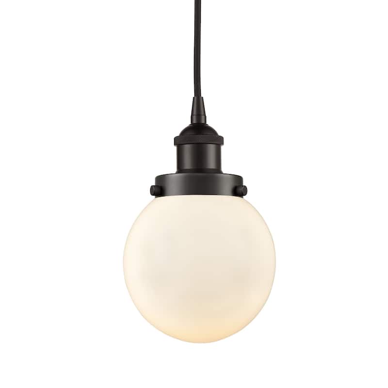 Innovations Lighting 616-1PH-10-6 Beacon Pendant Beacon 6" Wide Mini - Oil Rubbed Bronze / Matte White