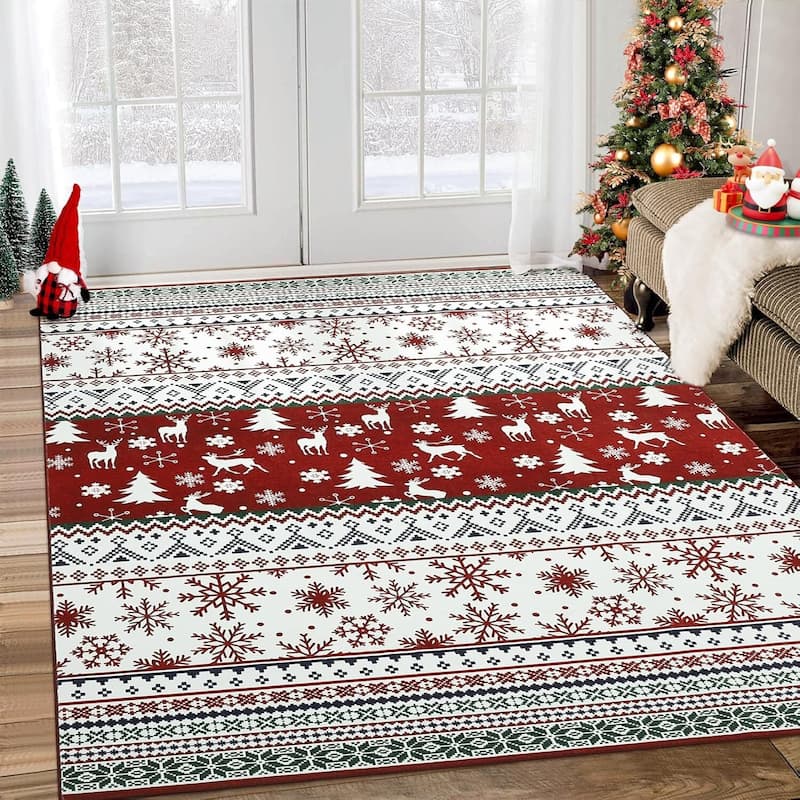 Washable Vintage Boho Christmas Area Rug, Low Pile - 1'6" x 2'6" - Multi 9*12ft