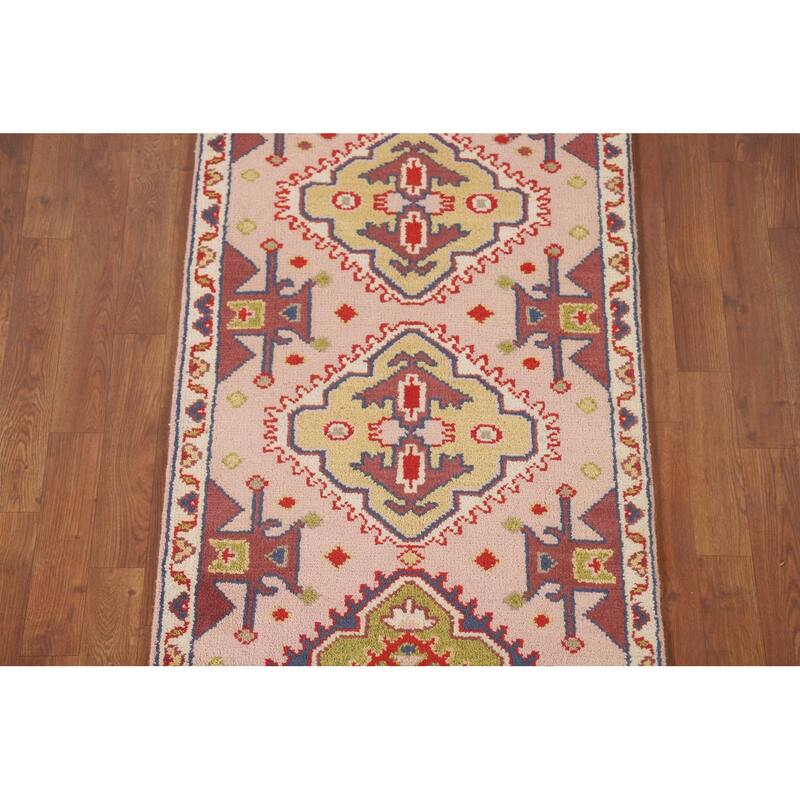 Geometric Kazak Oriental Runner Rug Hallway Handmade Wool Carpet - 2'6" x 9'10"