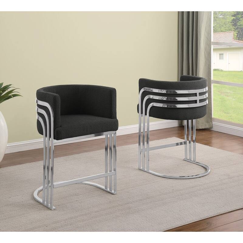 Best Quality Furniture Teddy Fabric Counter Height with Chrome Base (Set of 2) - N/A - Silver with Black