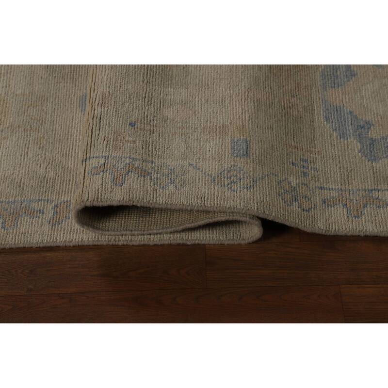 Vegetable Dye Beige Oushak Turkish Rug Hand-Knotted Wool Carpet - 9'1" x 12'1"