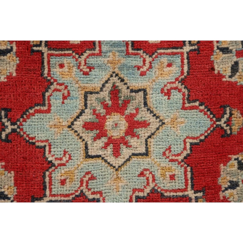 Geometric Red Kazak Runner Rug Handmade Wool Carpet - 2'2" x 5'11"