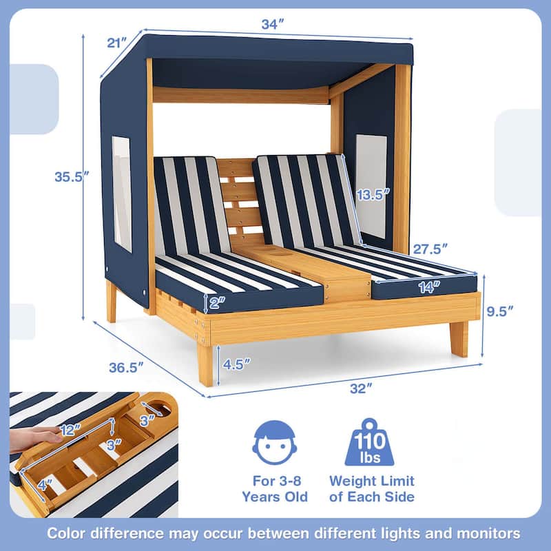 Costway Kids Double Chaise Lounge Patio Lounge Chair with Cup Holders