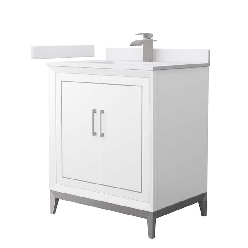 Wyndham Collection WCH515130S-VCA-UNSMXX Marlena 30" Free Standing - White / White Cultured Marble Top / Brushed Nickel - Painted