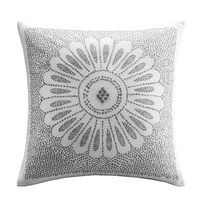 INK+IVY Sofia Cotton Embroidered Decorative Square Pillow - Grey