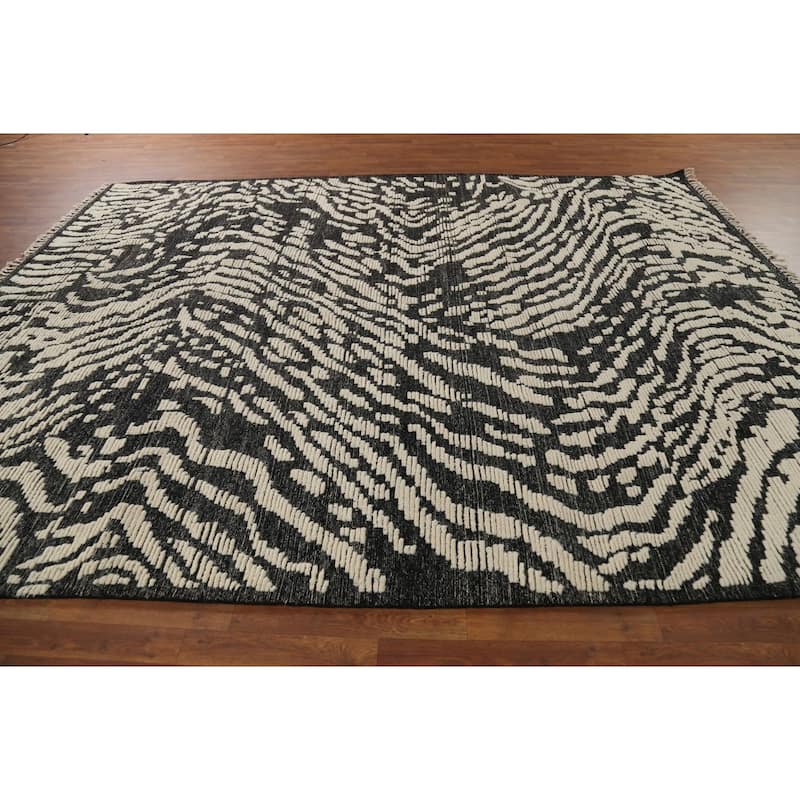 All-Over Abstract Moroccan Area Rug Handmade Wool Carpet - 9'1"x 12'0"