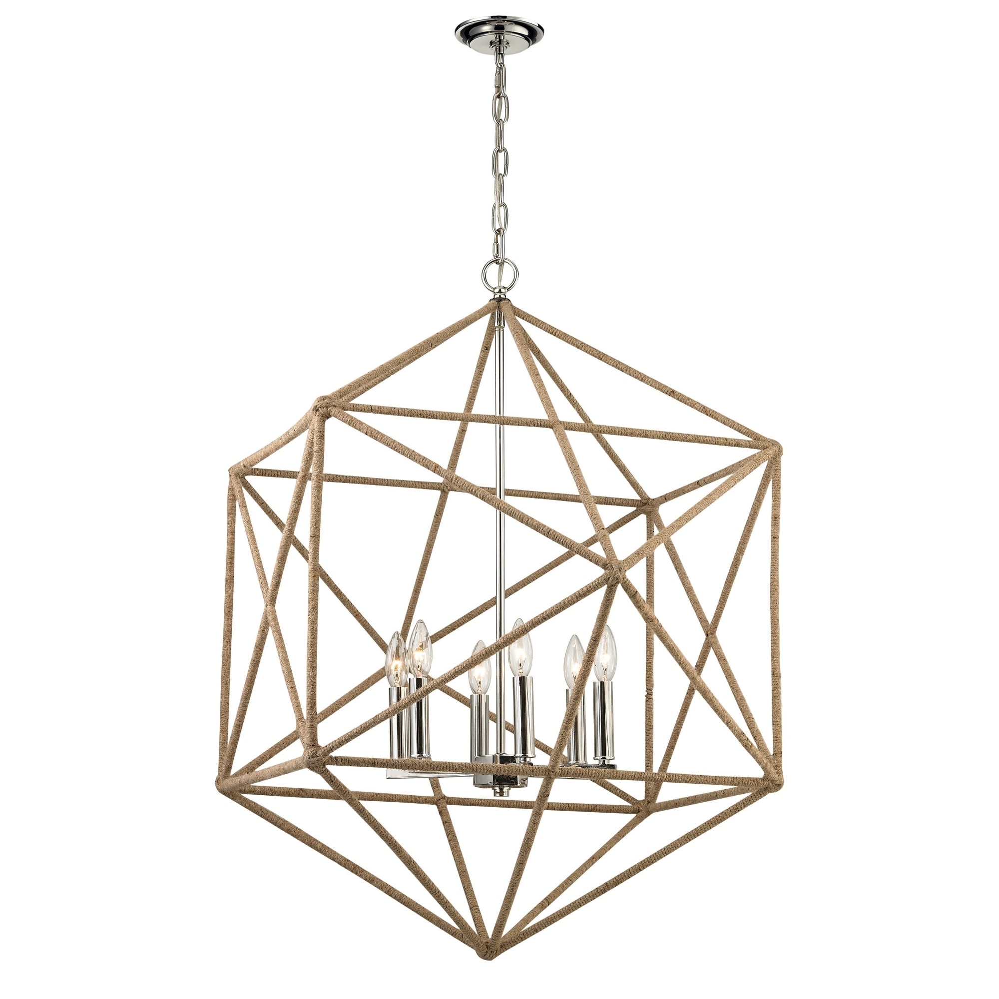 6-Light Geometric Ceiling Chandelier - 36" - Polished Nickel Finish