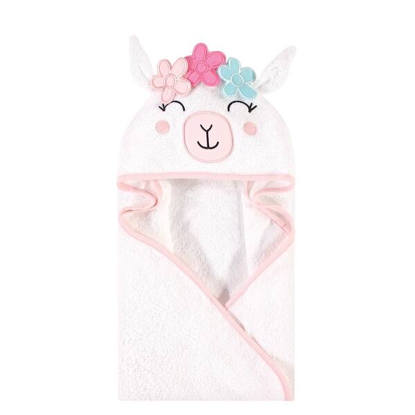 slide 1 of 1, Hudson Baby Infant Girl Cotton Polyester Animal Face Hooded Towel, Flower Llama, One Size - Flower Llama - One Size One Size - Flower Llama
