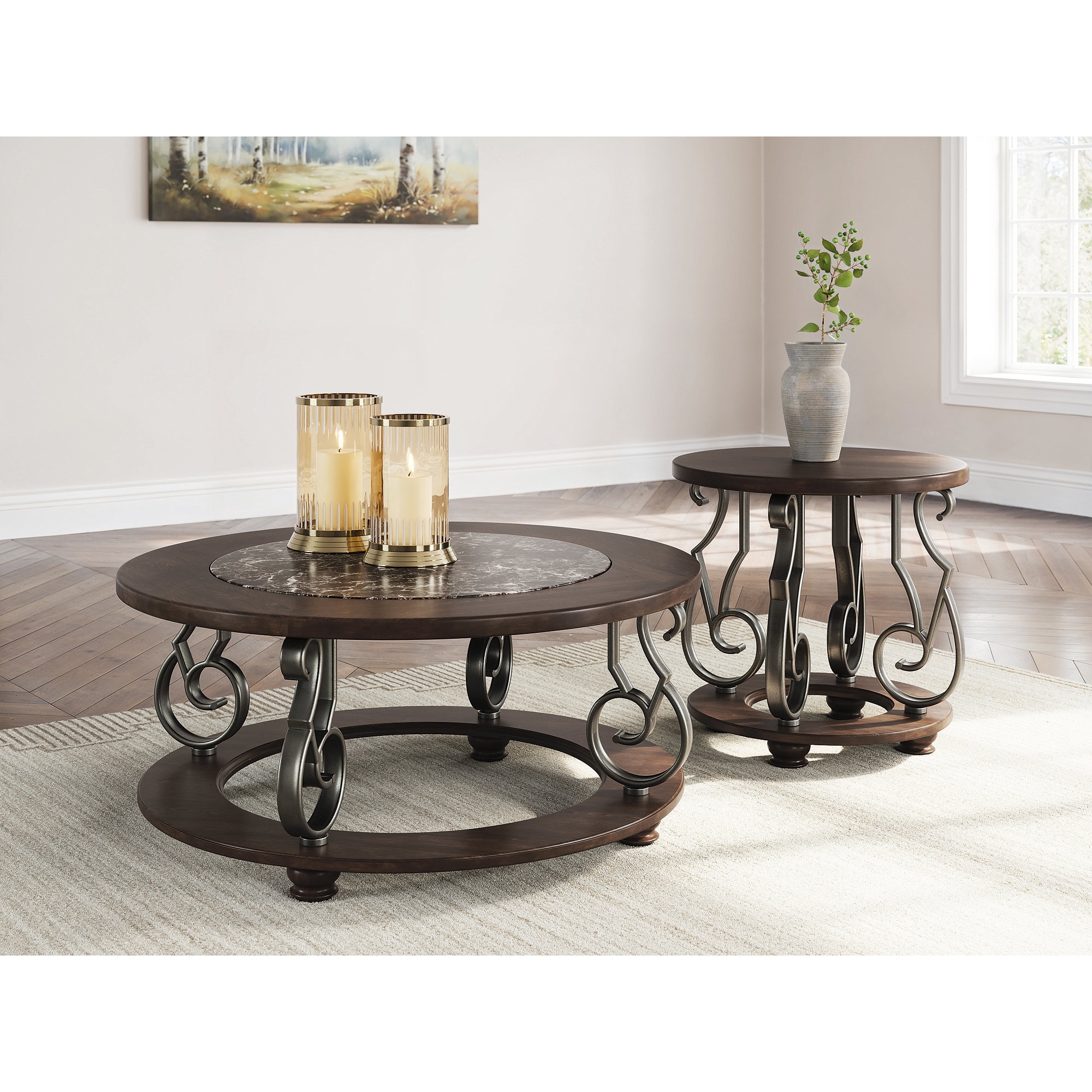 Signature Design by Ashley Frallyn Dark Brown Coffee Table - 42" W x 42" D x 19" H