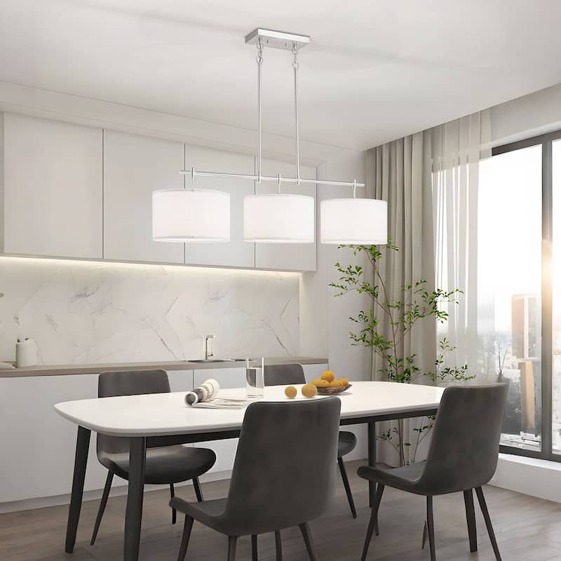 Starsky 3-Light Modern Linear Drum Fabric Kitchen Island Lights