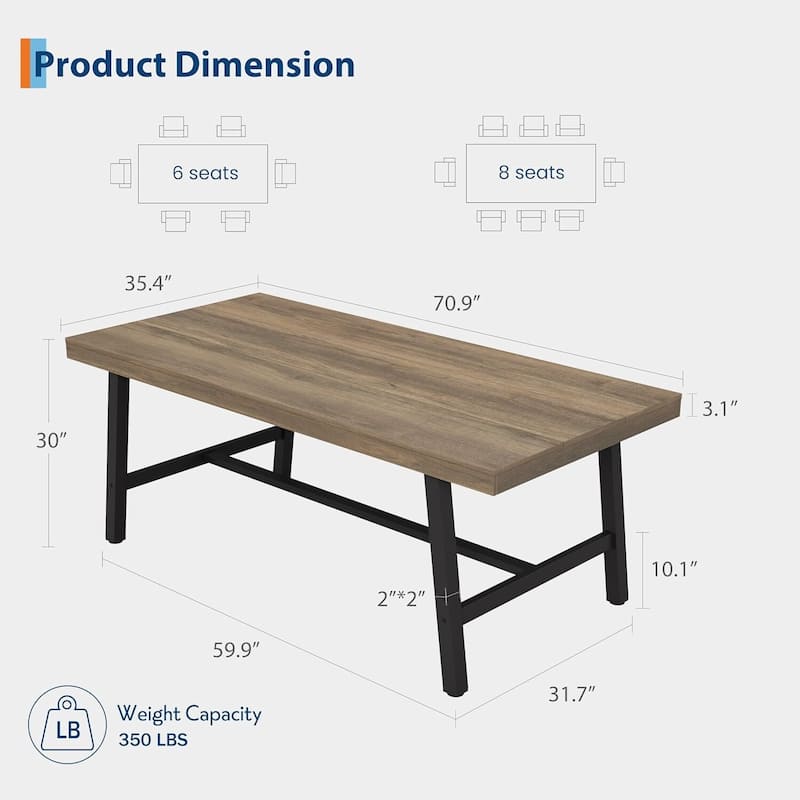 71" Industrial Dining Table for Kitchen, Dining Room or Office (Only Table)