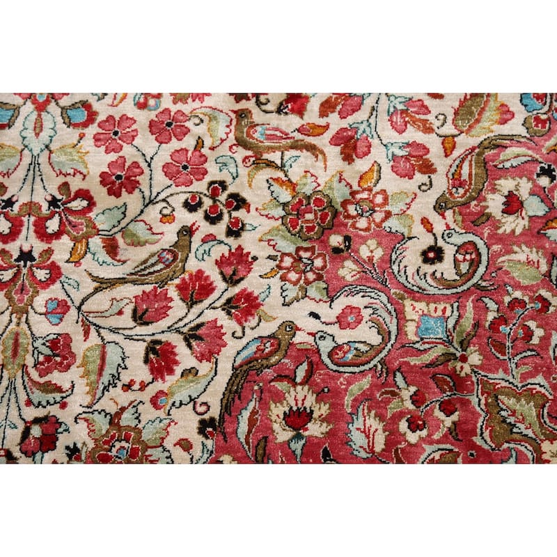 Floral Qum Persian Rug Traditional Handmade Silk Carpet - 4'6"x 7'0"