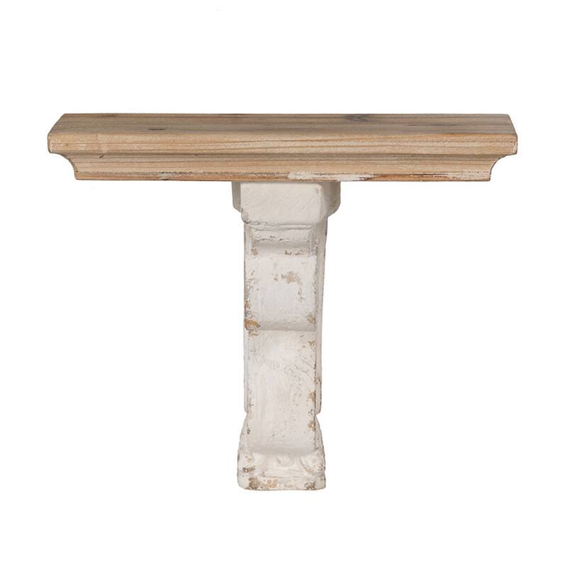 Rick 14 Inch Wall Shelf, Rectangular Brown Top, Fir Wood, Distressed White