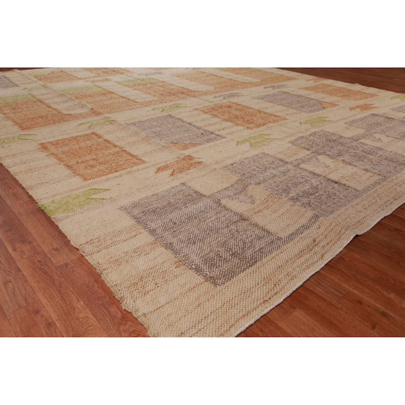 Hand Woven Oriental 100% Jute Carpet Southwestern Modern Beige & Ivories Kilim Area Rug - 11' 3'' X 9' 8''