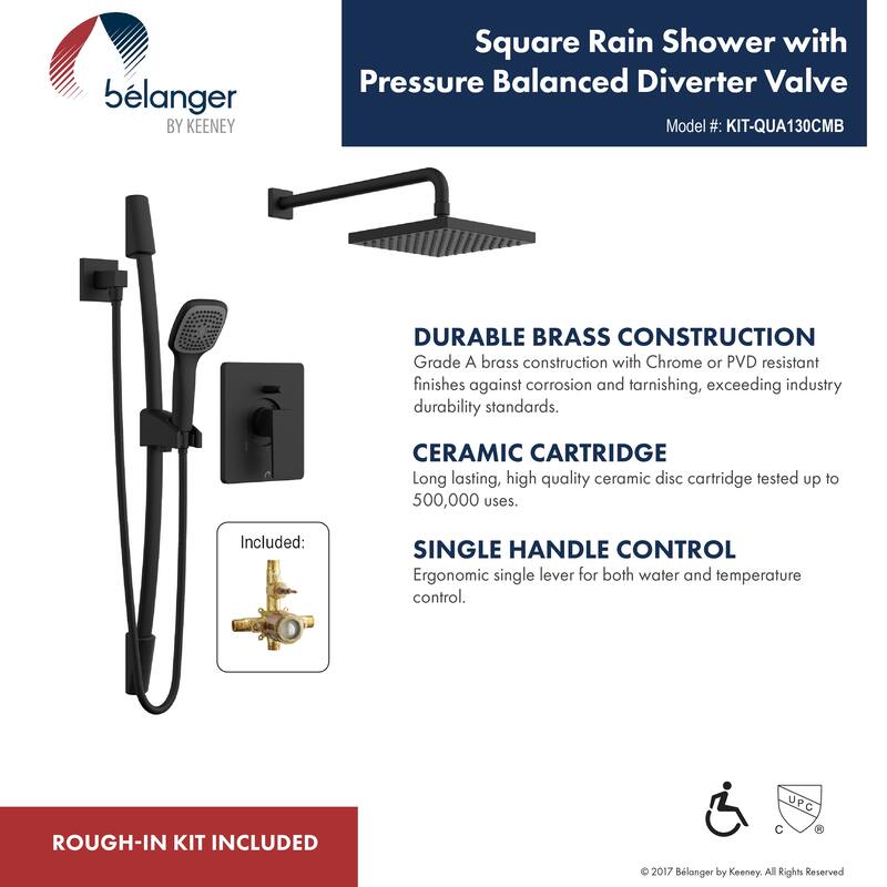 Belanger Pressure Balanced Square Shower System, Matte Black