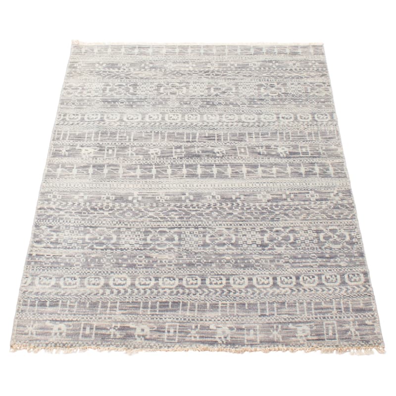 ECARPETGALLERY Hand-knotted Silk Shadow Grey Wool Rug - 3'11 x 5'11