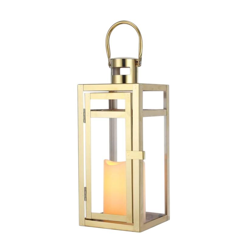 12" Clear And Gold Glass And Stainless Steel Tabletop Lantern Candle Holder