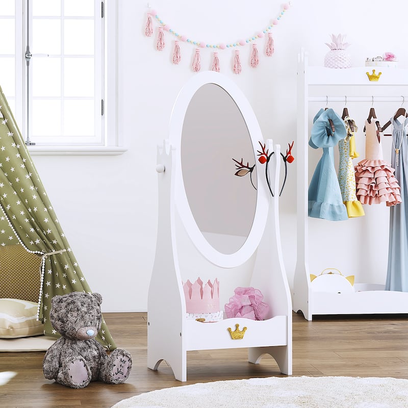 COSTARS Kids Full Length Mirror, Wooden Dressing Mirror with Adjustable Viewed, White
