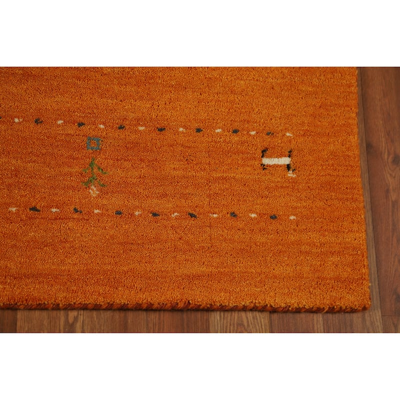 Orange Tribal Gabbeh Indian Rug Handmade Modern Wool Carpet - 4'2" x 5'7"