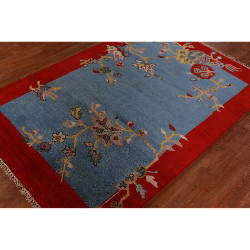Hand Knotted Oriental 100% Wool Carpet Traditional Floral Navy Blue & Blues Art Deco Area Rug - 5' 10'' X 3' 11''